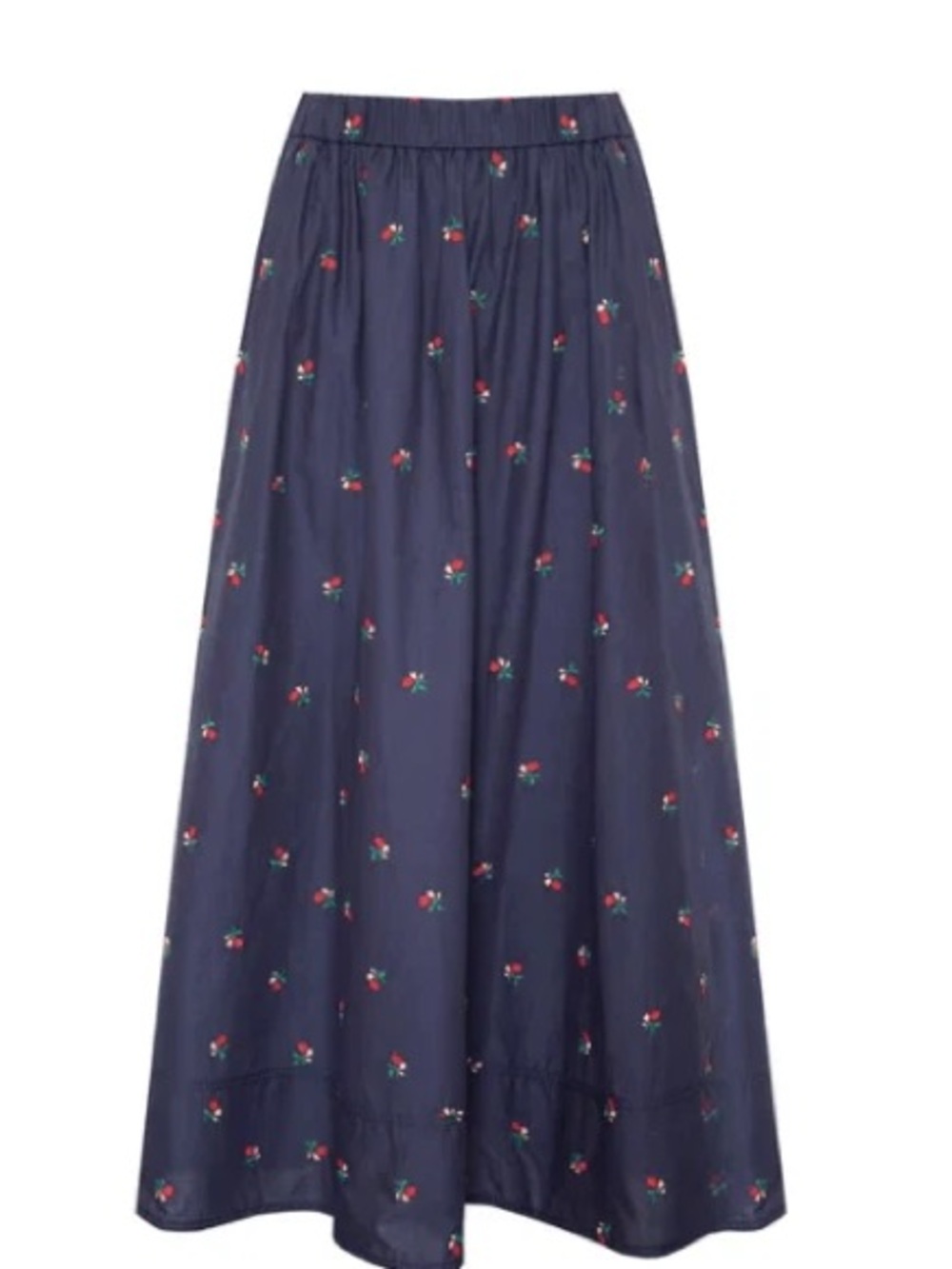 HUNTER BELL Tatum Navy Maxi Skirt ditsy rose Embroidery size large 100% cotton